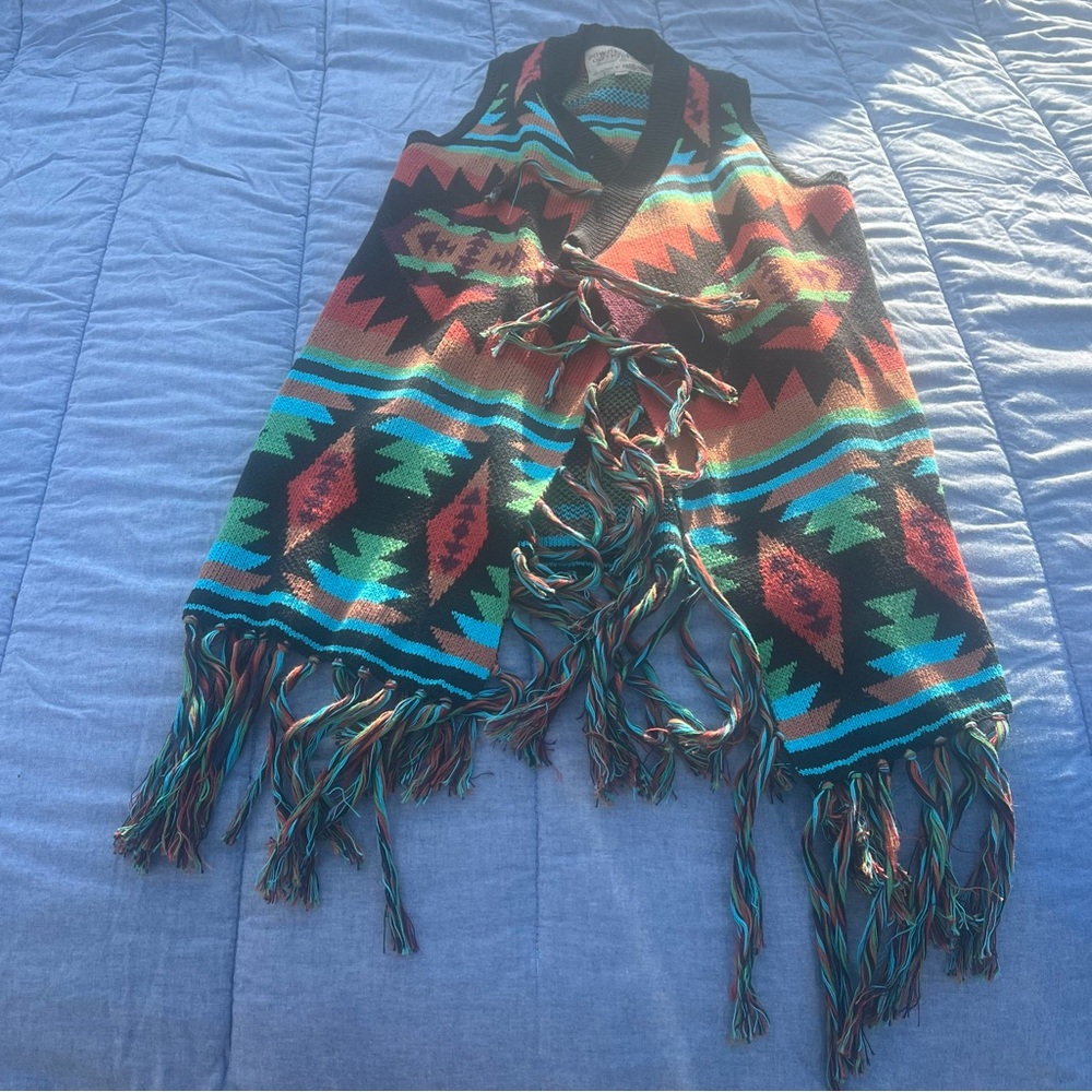 Powder River Outfitters by Panhandle Multicolor Fringe Aztec Sweater Vest Size S